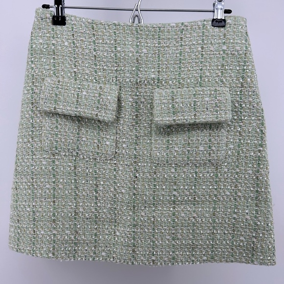 NWT maje Jinova Mini Skirt Green Metallic Tweed Size 40 - Picture 2 of 14